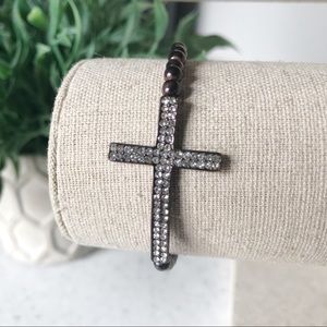🌿Bracelet Dark Bronze / Black Tone Crystal Cross